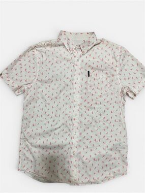 Ben Sherman Original White Short-Sleeve Button-Down Shirt Red Bird Print::Large